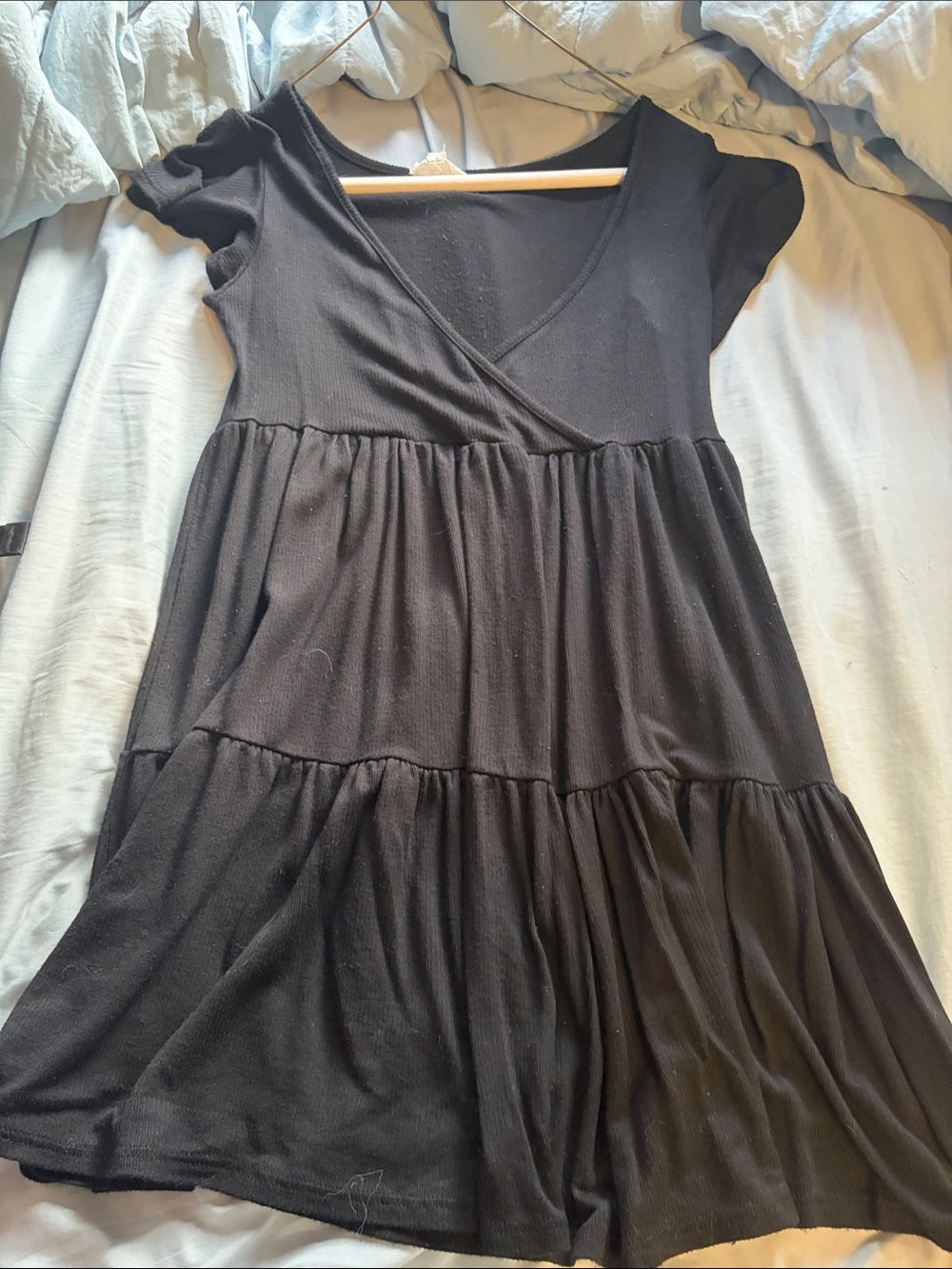 See You Monday Black Tiered V-Neck Mini Dress